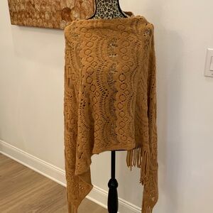 Colleen Lopez Camel Crochet Poncho with Fringe